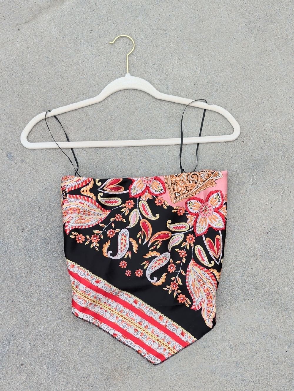 Bluivy Black Paisley Floral Handkerchief Hem Cami